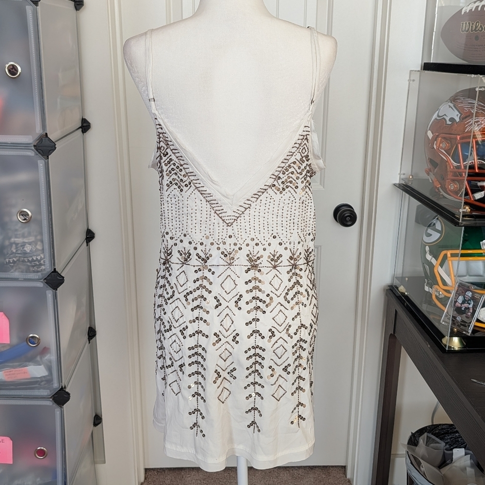 Free People Ivory White Arizona Nights Geometric Sequin Slip Dress NWT Large - Picture 5 of 10